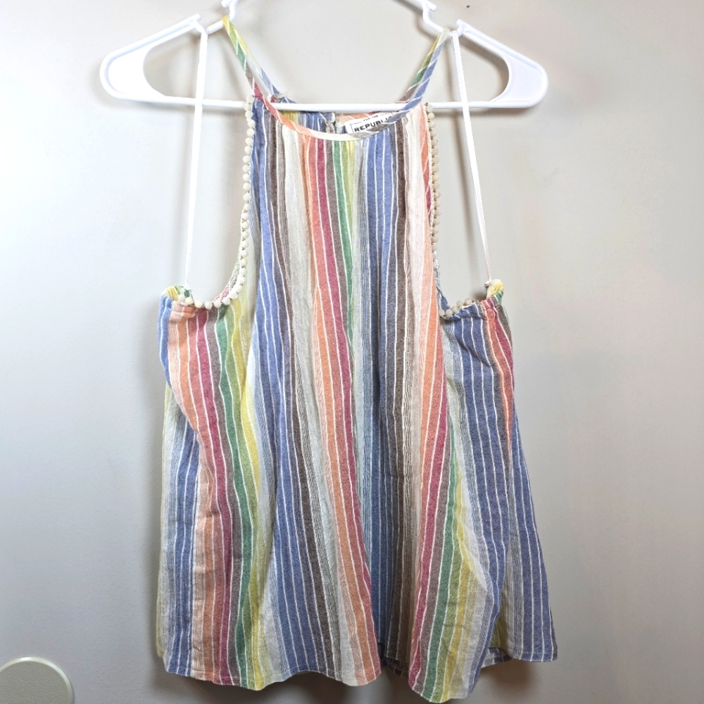 For The Republic Boho Colorful Striped Accented Tank Top Size Large